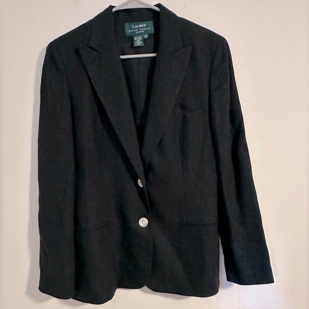 NWT Ralph Lauren 100% linen black double breasted pearl button blazer VINTAGE